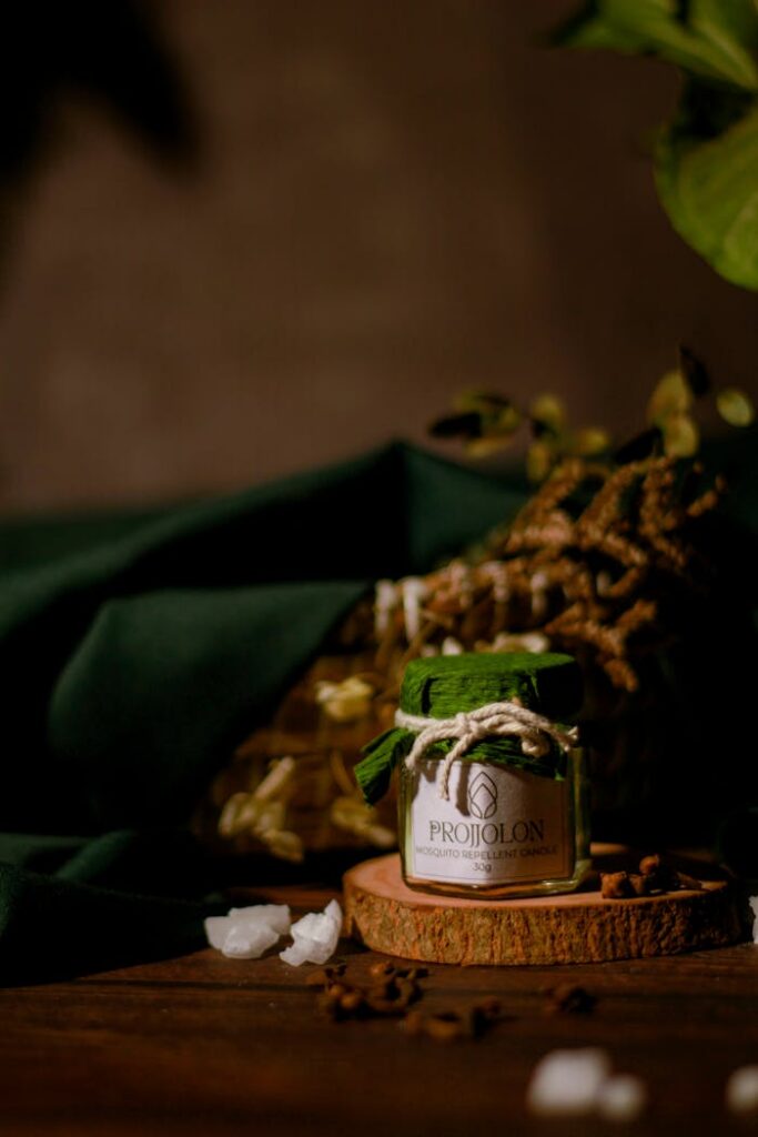 Organic eco-friendly candle with rustic decor in Dhaka, Bangladesh.